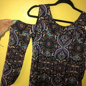 Dark blue cold shoulder long sleeved dress